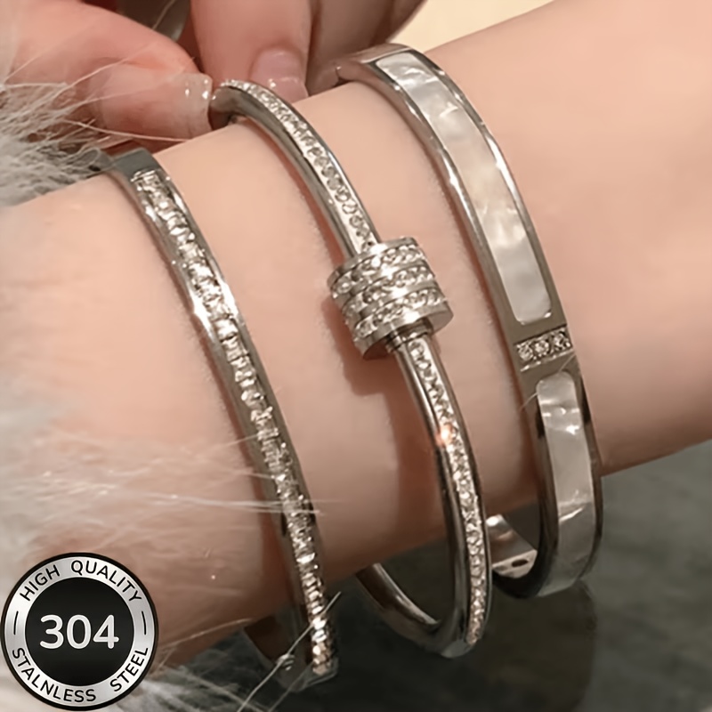 3pc 304 Stainless Steel Stackable Bangle Set for Women